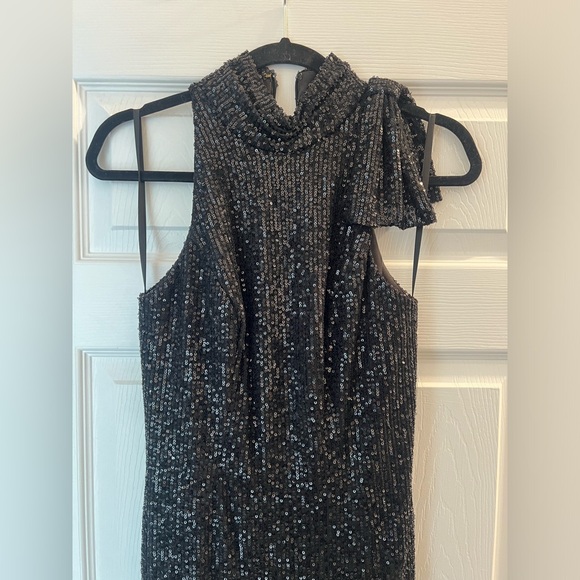 MacDuggal Sequined Soft Tie Halter Neck Column Gown - Picture 5 of 7